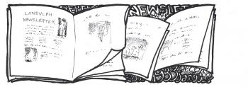 Black and white drawing of newsletters